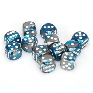 Chessex Gemini Steel Teal with White 16mm D6 (12 Dice) - slika proizvoda pod brojem: 1