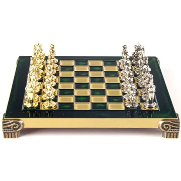 Byzantine Metal Chess set with Gold & Bronze Chessmen & 20cm Chessboard in Green - slika proizvoda pod brojem: 1
