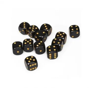Chessex Opaque Black with Gold 16mm D6 Dice Block (12) - image of product number: 1