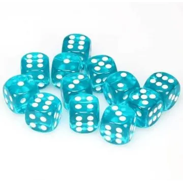 Chessex Translucent Teal with White 16mm D6 Dice Block (12 Dice) - image of product number: 1