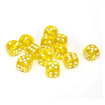 Chessex Translucent Yellow with White 16mm D6 (12 Dice) - image of product number: 1