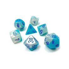 Recommended product: Chessex Gemini Pearl Turquoise- White with Blue Luminary 7-Dice Set
