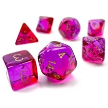 Recommended product: Chessex Gemini Translucent Red- Violet with Gold 7-Dice Set