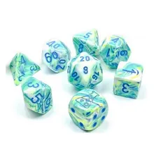 Recommended product: Chessex Festive Garden with Blue 7-Dice Set (Lab Dice)
