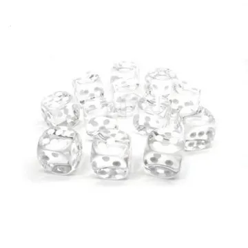 Chessex Translucent Clear with White 16mm D6 (12 Dice) - image of product number: 1