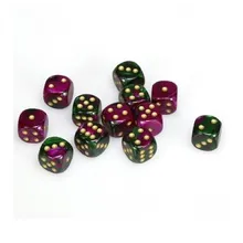 Recommended product: Chessex Gemini Green Purple with Gold 16mm D6 (12 Dice)