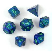 Recommended product: Chessex Lustrous Dark Blue with Green 7-Dice Set