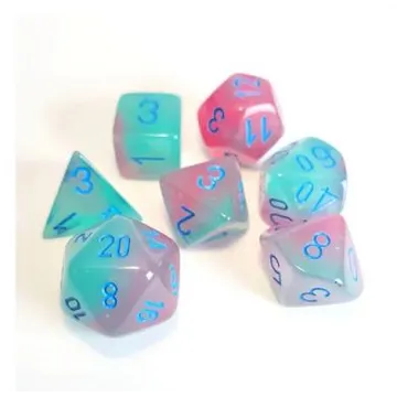 Chessex Gemini Gel Green-Pink with Blue Luminary 7-Dice Set - slika proizvoda pod brojem: 1