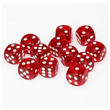 Recommended product: Chessex Translucent Red with White 16mm D6 (12 Dice)