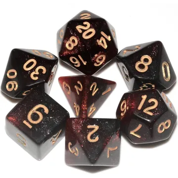 Kaissa Starry Red Black with Gold 7-Dice Set - image of product number: 1