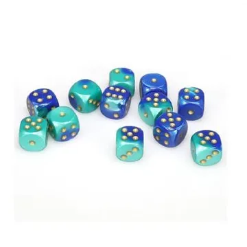 Chessex Gemini Blue Teal with Gold 16mm D6 (12 Dice) - image of product number: 1