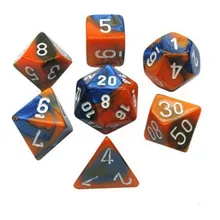 Recommended product: Chessex Gemini Blue Orange with White