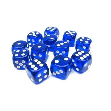 Chessex Translucent Blue with White 16mm D6 (12 Dice) - image of product number: 1