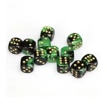 Recommended product: Chessex Gemini Black Green with Gold 16mm D6 (12 Dice)