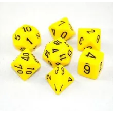 Recommended product: Chessex Opaque Yellow with Black 7-Dice Set