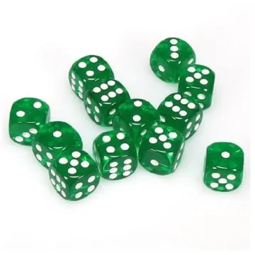 Chessex Translucent Green with White 16mm D6 (12 Dice) - image of product number: 1