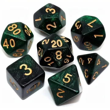 Kaissa Starry Green Black with Gold 7-Dice Set - slika proizvoda pod brojem: 1