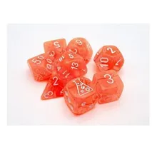 Recommended product: Chessex Translucent Neon Orange with White 7-Dice Set with bonus die (Lab Dice)